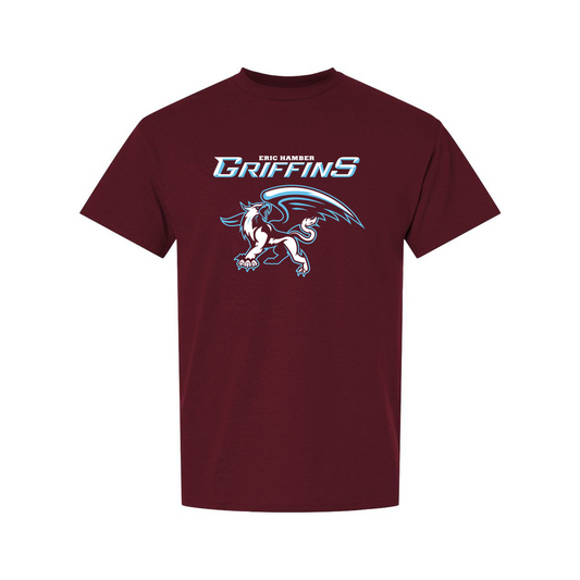 EHSS Sport Tee in maroon with the full Griffin print