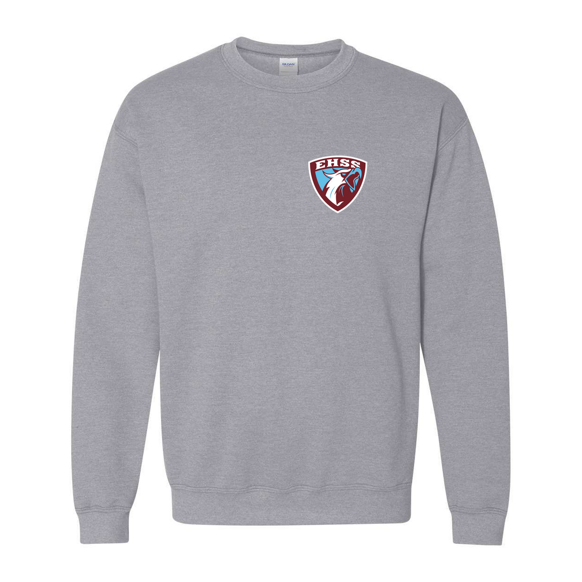 EHSS Crewneck Sweater in sports grey with the left chest crest
