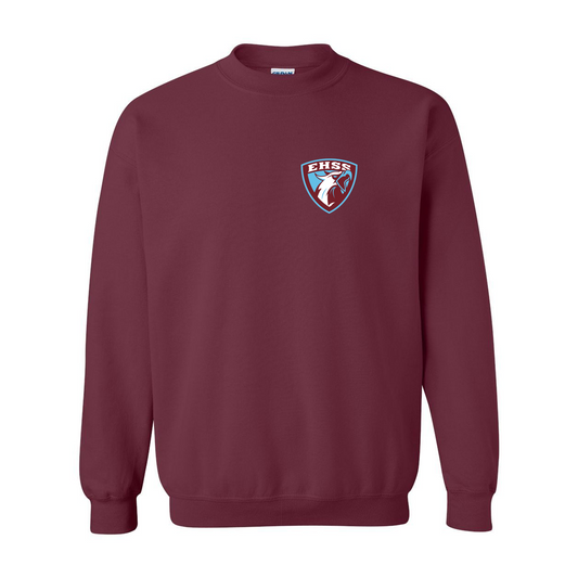 EHSS Crewneck Sweater in maroon with the left chest crest