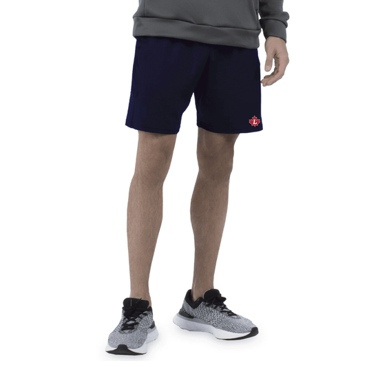 LMBA youth navy shorts worn — model