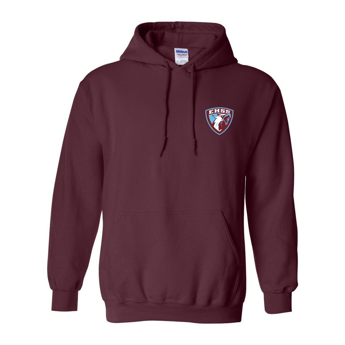 EHSS Hoodie in maroon with the left chest crest