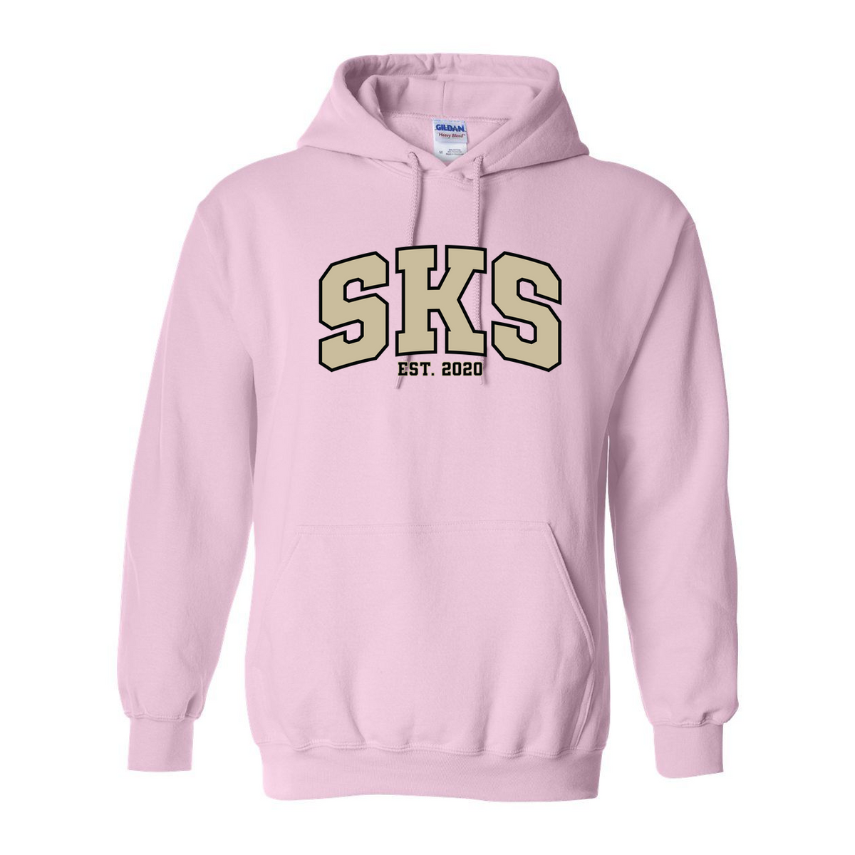 SKS Hoodie in light pink with the Varsity SKS print