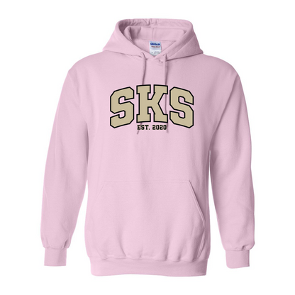 SKS Hoodie in light pink with the Varsity SKS print